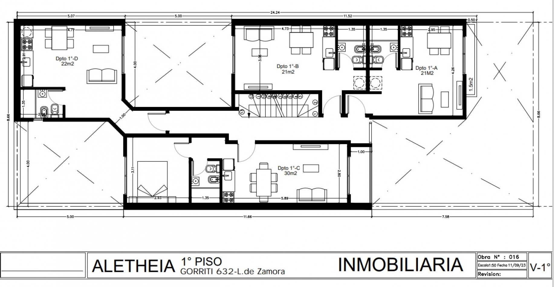 DEPARTAMENTO 2 AMBIENTES, AL FRENTE CON BALCON Y COCHERA CUBIERTA, 1ER PISO, DTO C. 33M2.