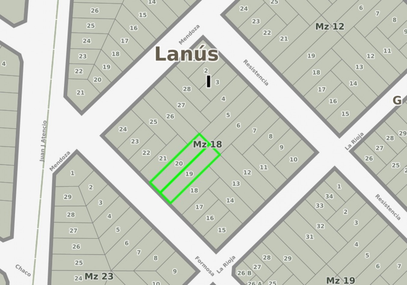 LOTE DE TERRENO DOBLE FRENTE. 17,32M X 38,46M. SUPERFICIE TOTAL 666M2.