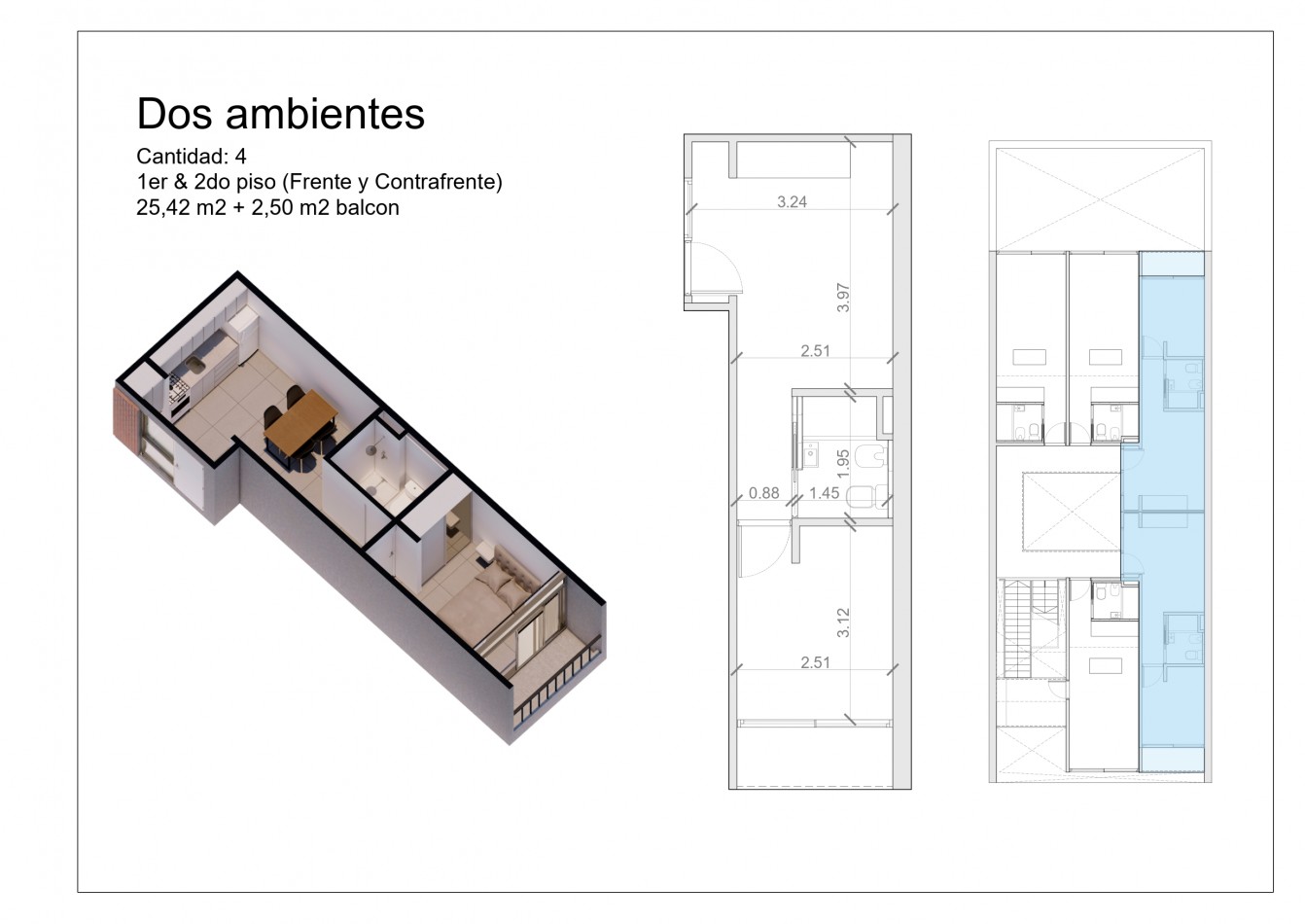 DEPARTAMENTO DE DOS AMBIENTES, EN 2° PISO, AL FRENTE CON BALCON, 28M2 A ESTRENAR.