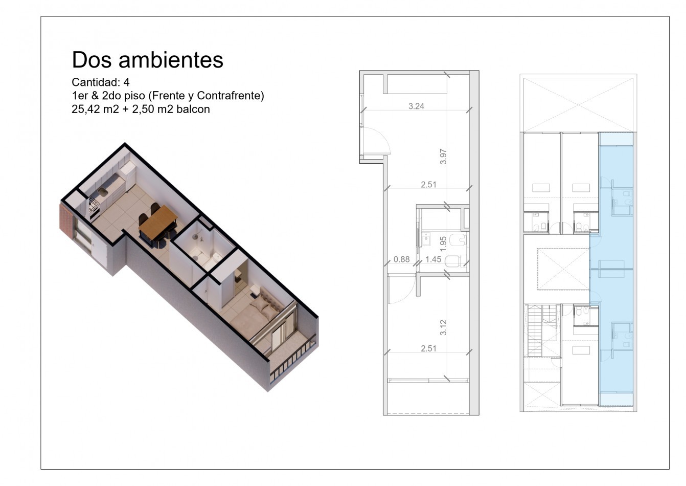 DEPARTAMENTO DOS AMBIENTES EN 1° PISO, AL CONTRAFRENTE CON BALCON, 28M2 A ESTRENAR.
