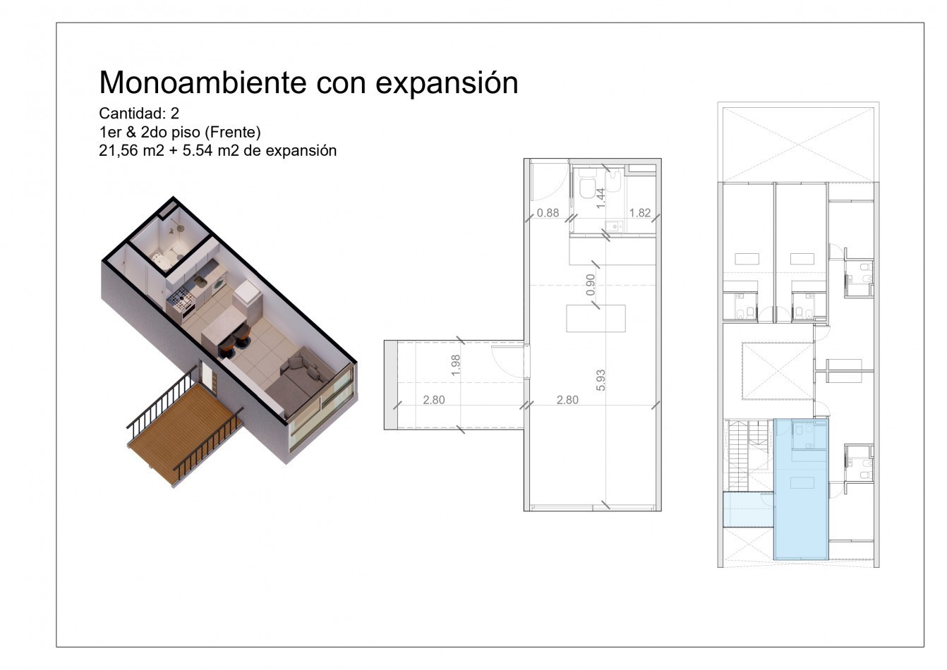 DEPARTAMENTO MONOAMBIENTE, EN 1° PISO, AL FRENTE CON BALCON, 27M2 A ESTRENAR.