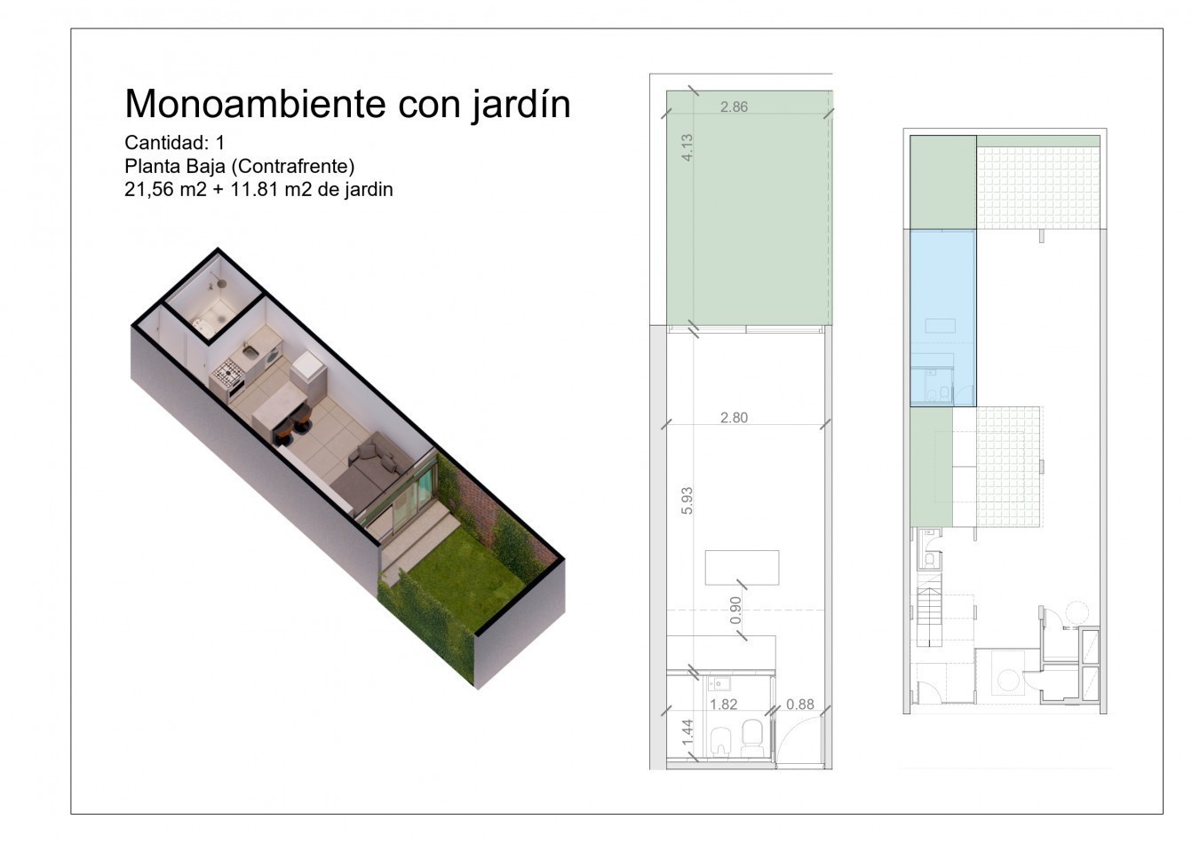 DEPARTAMENTO MONOAMBIENTE, EN PLANTA BAJA, AL CONTRAFRENTE, CON PATIO 33 M2 A ESTRENAR.